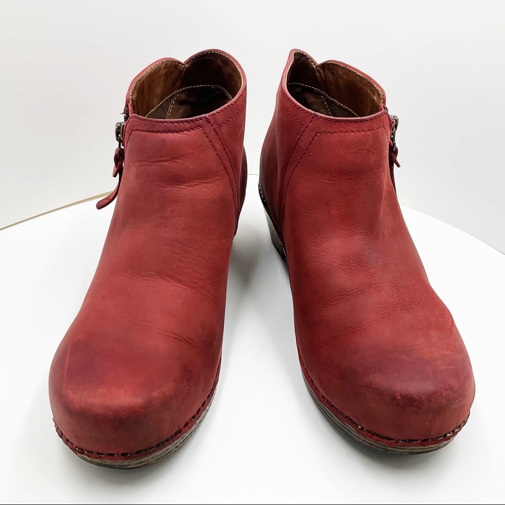 {Dansko} Max Red Leather Ankle Clog Booties - Picture 15 of 16